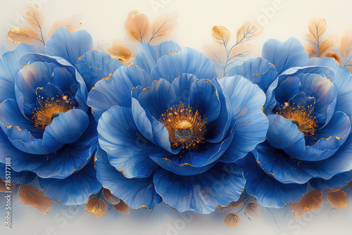  C craft blue flowers, threedimensional paper art style, watercolor painting. Created with Ai photo