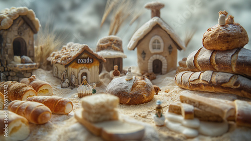 Tiny Bakers' Hamlet: A Whimsical Bread Village Captured in Sunlight