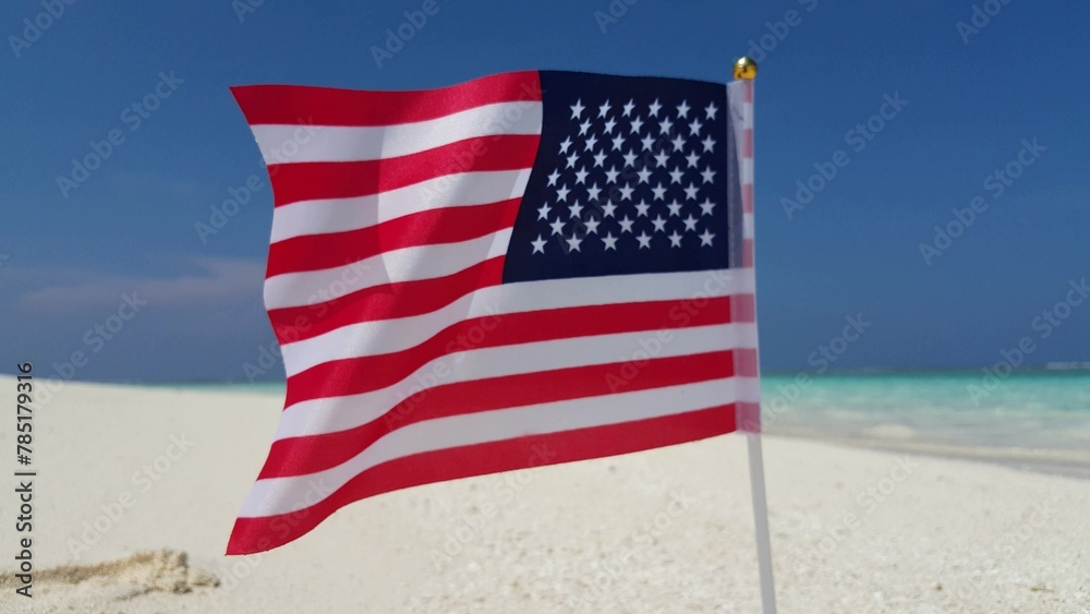 Fototapeta premium American flag at the beach in Asia