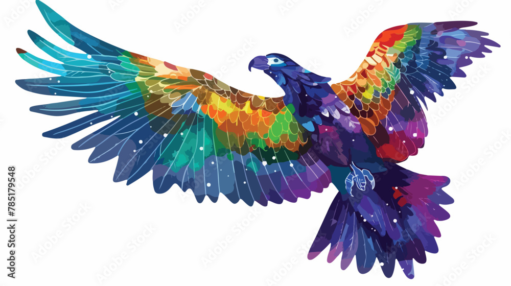 Flying in the black opal skies Flat vector isolated o