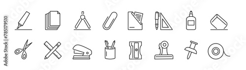 Stationery icon set. Office supply line icons. Vector