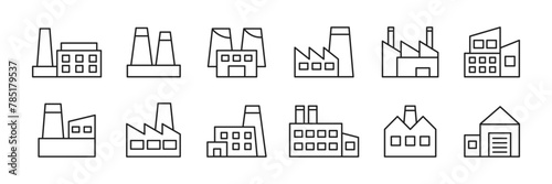 Factory icons set. Industrial buildings. Vector illustration