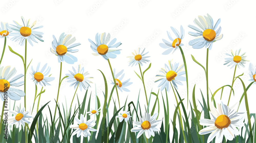 Focus on daisy flowers and nature in a meadow Flat vector
