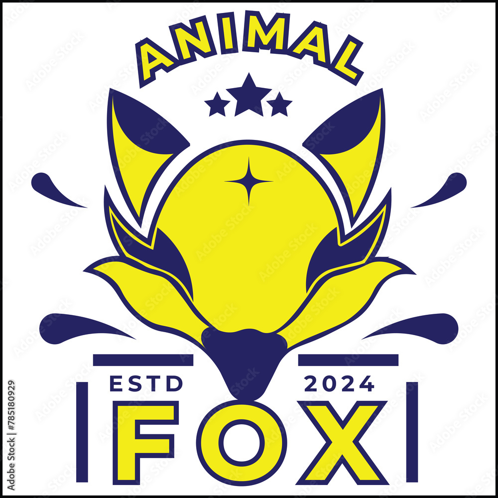 vector illustration design of an animal fox with a fox head in yellow ...