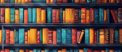 An illustration of a library with golden books, each spine titled with achievements and milestones, showcasing a life of continuous learning and success  Color Grading Complementary Color photo