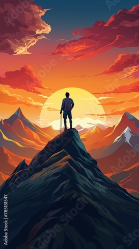 An illustration of a person standing on the peak of a golden mountain, holding a flag that reads Success, symbolizing achieving lifes ultimate goal Color Grading Complementary Color