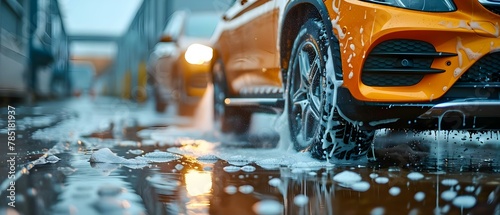 Precision Car Wash with Foaming Soap - A Clean Composition. Concept Car Wash, Foaming Soap, Precision, Clean Composition, Detail-oriented