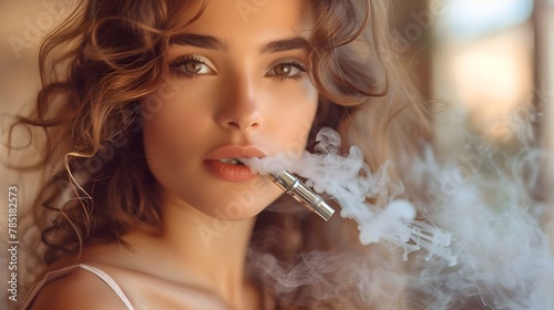 Elegant Vape Moment: Modern Elegance Meets Mist. Concept Vaping Lifestyle, Artistic Vapor Shots, Stylish Vape Photography, Contemporary Vape Aesthetics, Chic vaping scenes