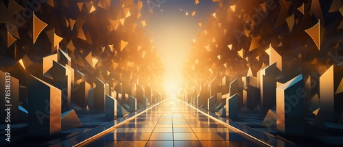 An image depicting a pathway lined with various symbols of success diplomas, trophies, and golden stars leading to a shining gateway labeled Future Color Grading Complementary Color