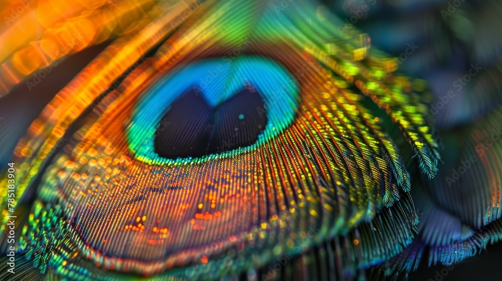 Naklejka premium Abstract Macro: A close-up photo of a peacock feather