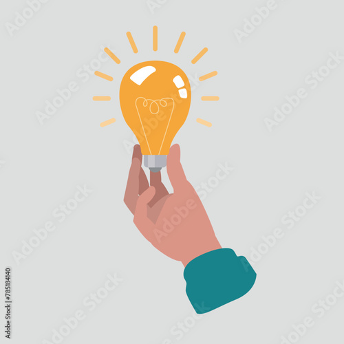 Adobe IlluVektor-Illustration einer Hand, die eine leuchtende Glühbirne hält, die für eine ausgezeichnete Idee steht - Inspiration und Innovation Konzeptstrator Artwork