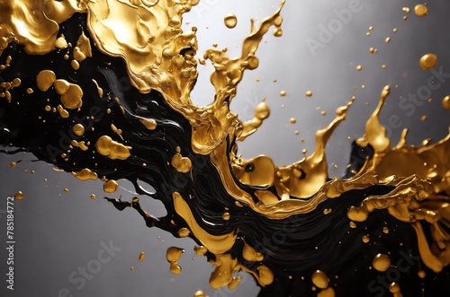 water splash in gold and black color, abstract wallpaper