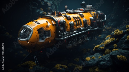 Deepsea exploration submersibles discovering unknown marine life, powered by hydrothermal vent energy converters  Color Grading Complementary Color photo
