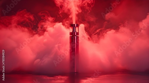 Red Alert: Vape's Danger Amidst the Mist. Concept Health Risks, Vaping Trends, Nicotine Addiction, Teenage Usage, Harmful Chemicals