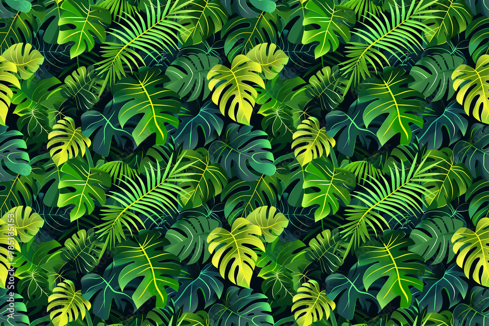 Lush jungle foliage in rich shades of green for a tropical pattern