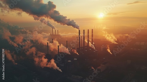 Environmental Conservation: A photo of a factory with smokestacks emitting pollution photo