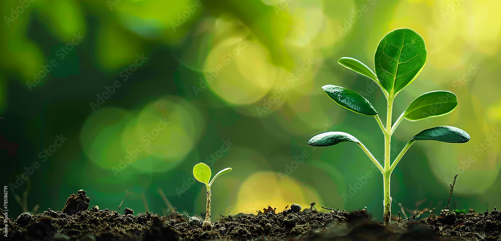 green plant growing out of black soil - obrazy, fototapety, plakaty 
