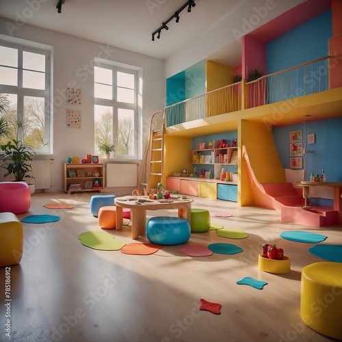 Kindergarten Immobilie. Generative AI Technologie photo
