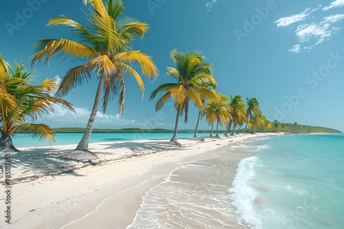 Tropical Beach With Palm Trees and Clear Blue Water