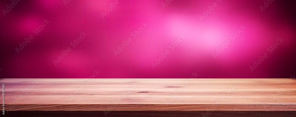 Magenta background with a wooden table, product display template. Magenta background with a wood floor