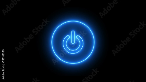 Glowing neon power on/off button icon blue neon Power Button icon on the black background. Electronic Power Button and Indicator Lights. Neon light power button turning on and off ,