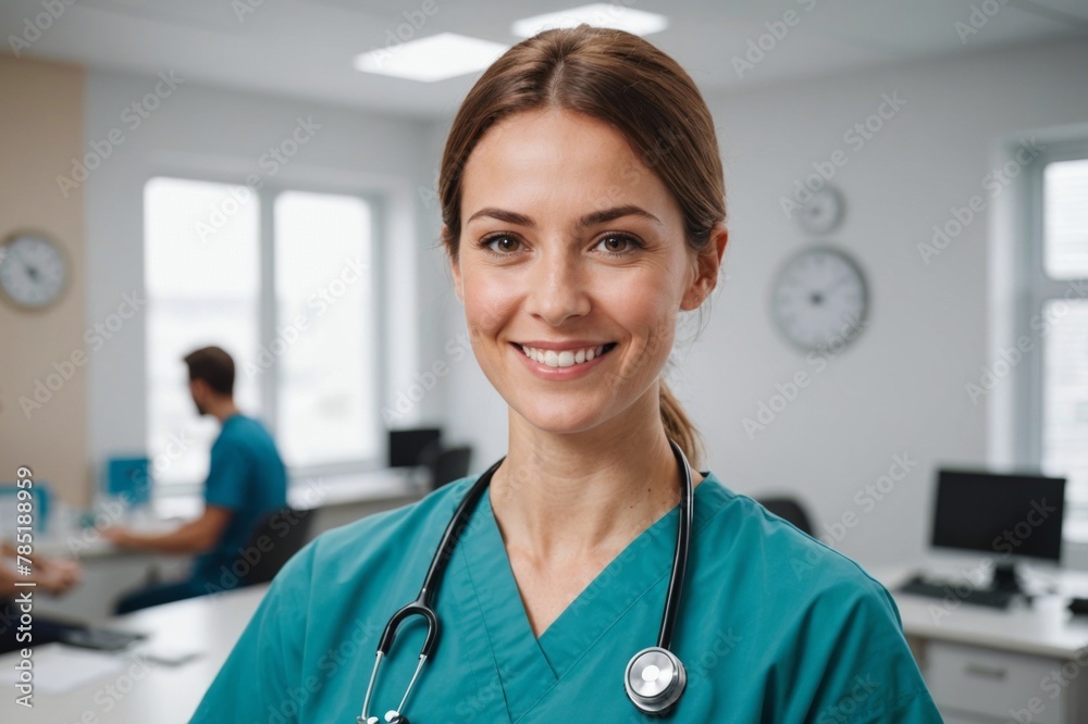 Portrait of Smiling Female healthcare worker in medical clinic Portrait of Smiling Female healthcare worker in medical clinic