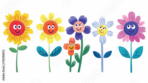 Groovy flower cartoon characters. Funny happy daisy white