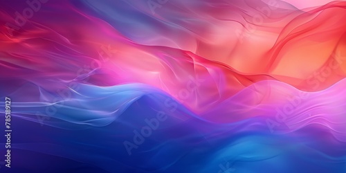Flowing fabric with a vibrant blue, red, and yellow gradient. Colorful textile artistry photo