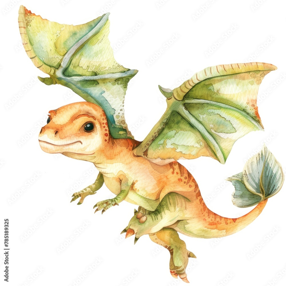 Fototapeta premium An endearing watercolor illustration of a baby dragon with a heartwarming smile