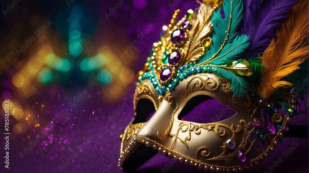 Get ready to be transported to the heart of New Orleans with this visually stunning prompt - a dazzling Mardi Gras mask, adorned with intricate embellishments, set against a backdrop of vibrant celebr