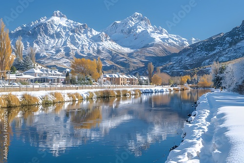 River Flowing With Snow Covered Mountains