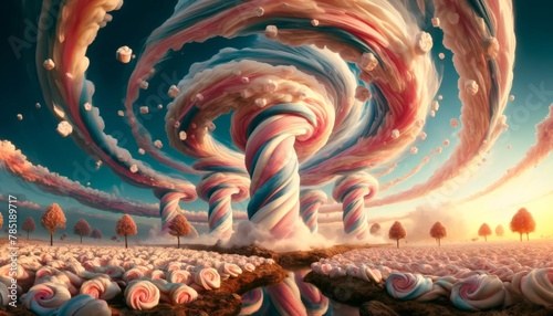 the marshmallow cyclone sweeps across the horizon, its sugarcoated tendrils intertwine with the sky photo