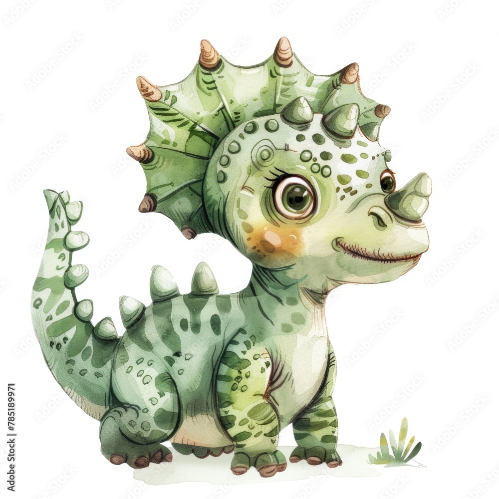 Fototapeta premium A captivating watercolor baby dinosaur graces this illustration