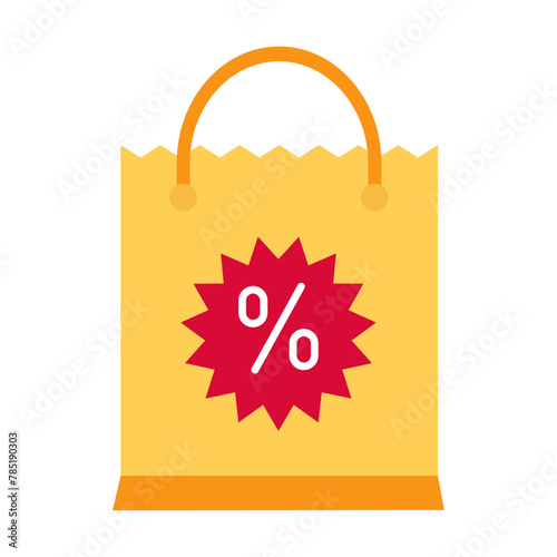 Shopping bag with percent sign, flat style