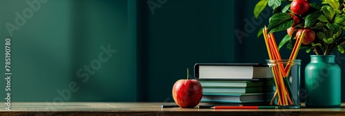 Minimalist Study Space: Back to School Concept on Green Background