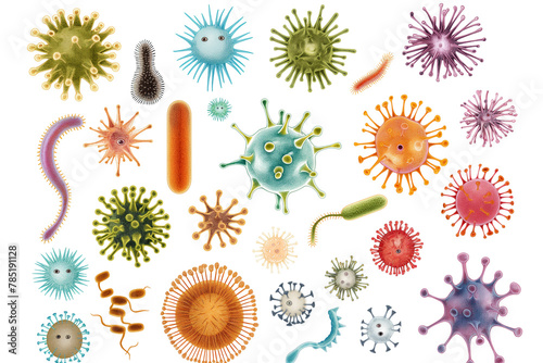 Virus, bacteria, and germs isolated on a white background photo