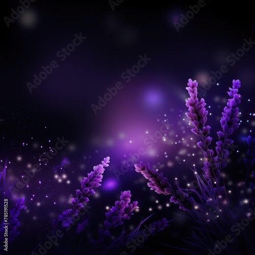 Lavender abstract glowing bokeh lights on a black background with space for text or product display