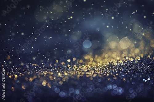 Glittering AbstractBackdrop: Dark Blue and Gold Bokeh Lights with Professional Grading and High-End Retouch photo