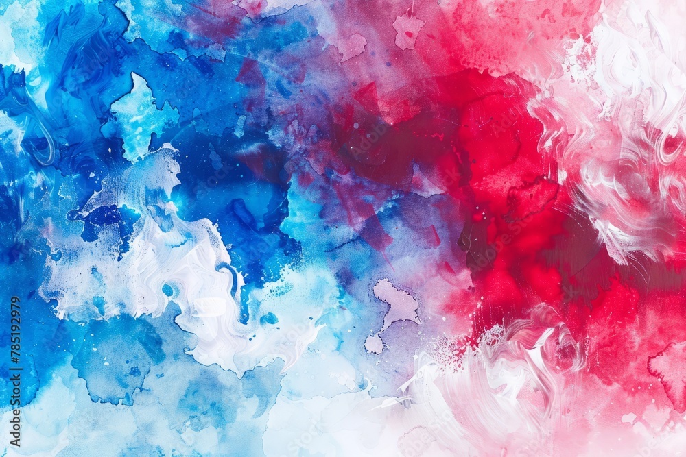 Abstract blue-white-red watercolor background in the colors of flags of different states