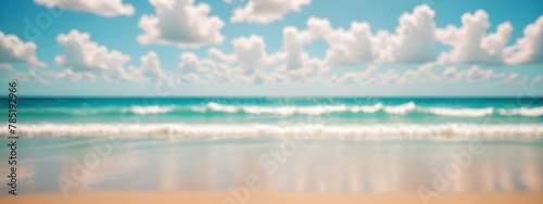 A sandy beach with clear blue water under a cloudy sky. Tropical landscape background. Island in Maldives, colorful perfect panoramic natural landscape. Beautiful sandy beach with white sand.