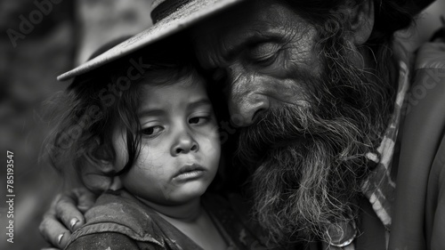 Black and white image of grandpa and child