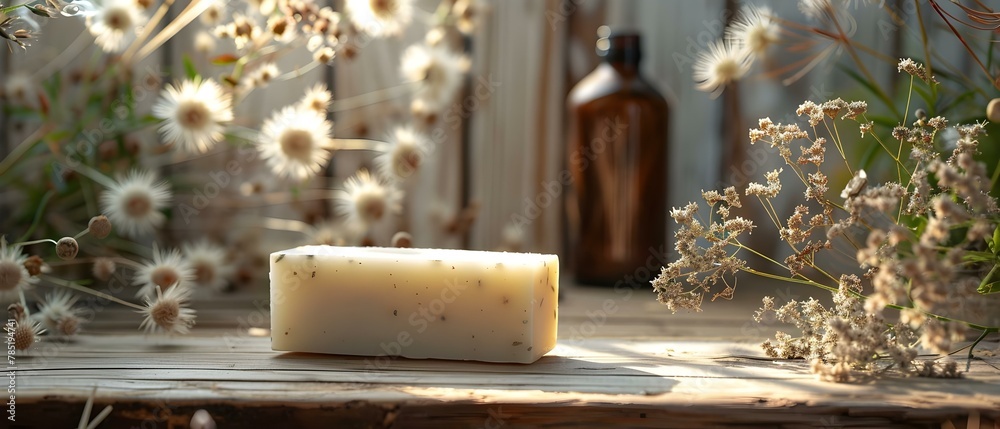 Herbal Soap Elegance - Nature's Touch in Minimalist Style. Concept Eco-Friendly Packaging, Handcrafted Skincare, Organic Bath Products, Natural Ingredients