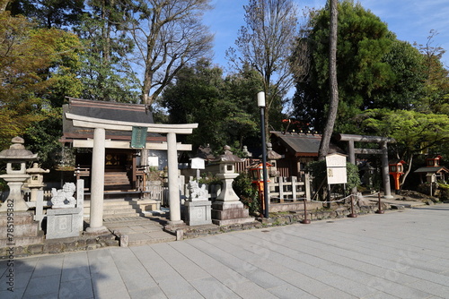 The scene of subordinate shrines in the precincts of Yasaka-jinja Shinto Shrine at Higashiyama in Kyoto City in Japan 日本の京都市東山にある八坂神社境内にある摂社群の風景 photo