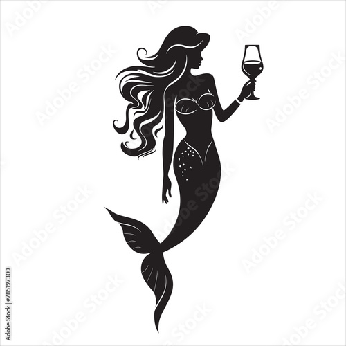 Mermaid holding a wine glass vector illustration