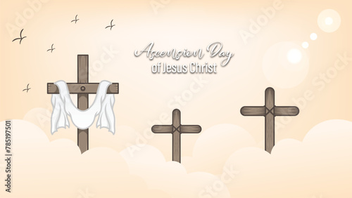 minimalist vector design celebrating the ascension of Jesus the Messiah, cross, clouds and hills