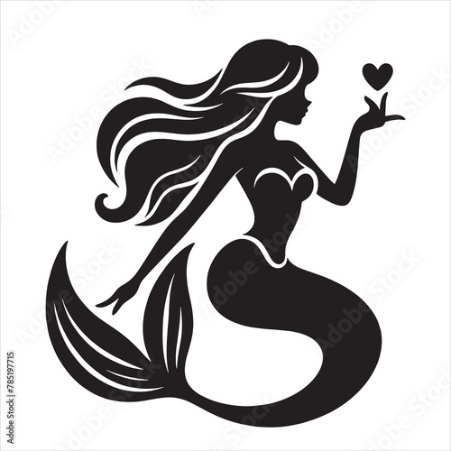 Mermaid With Heart Love silhouette vector illustration