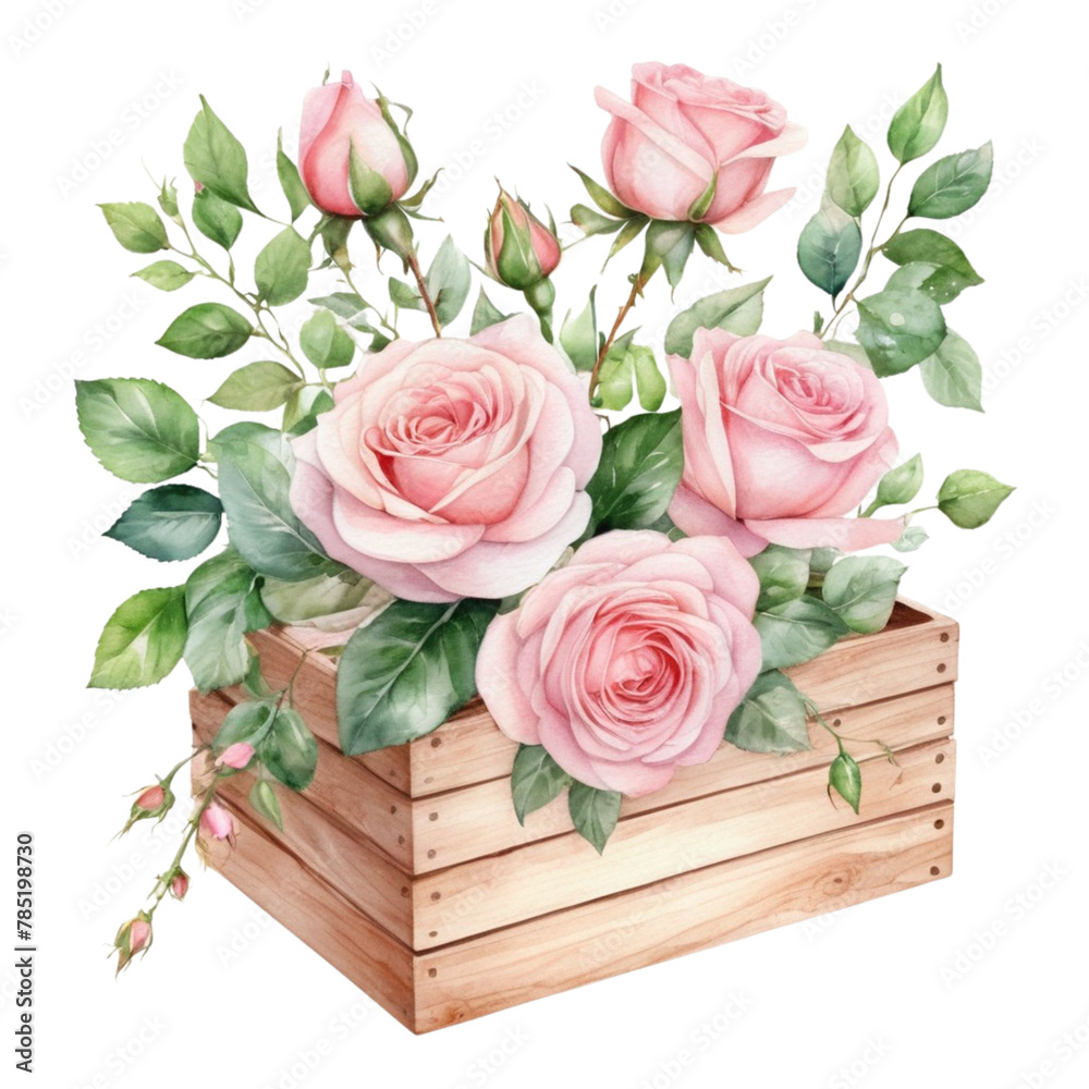 watercolor bouquet of pink roses on Isolated transparent background png ...