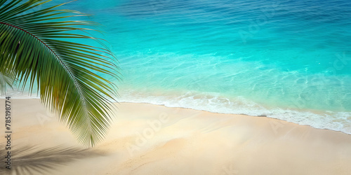 Tropical beach background with ocean, white sand. Travel and beach vacation, copy space for text. © Kateryna Shyntiapko