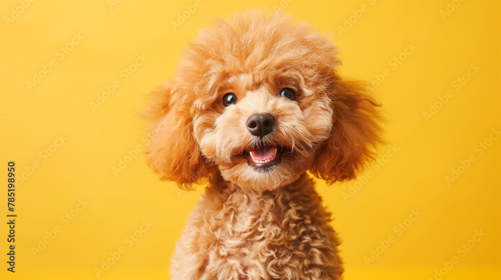 poodle cub with adorable facial expression on blank yellow background poodle cub with adorable facial expression on blank yellow background