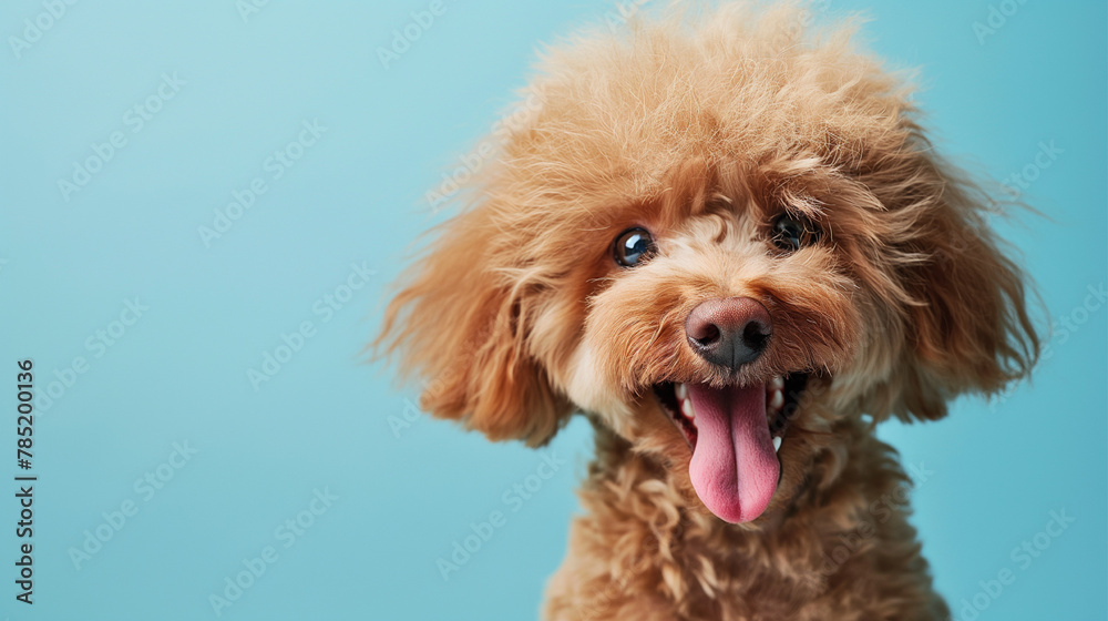 poodle puppy with adorable facial expression on blue background
